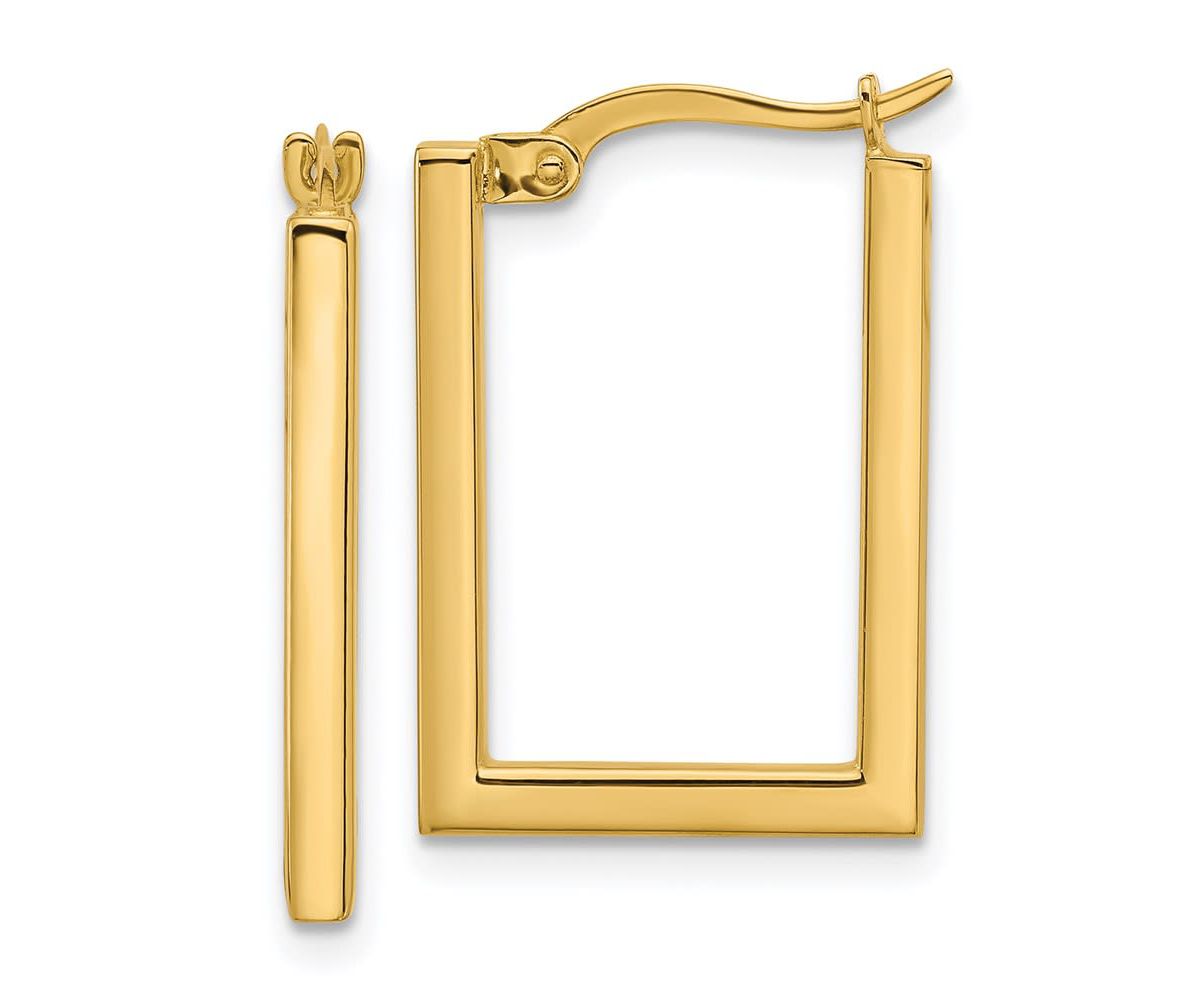 14K Yellow Gold Polished Rectangle Hoop Earrings