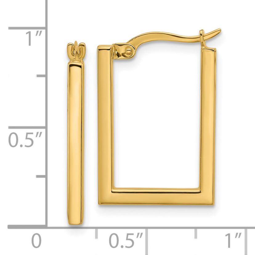 14K Yellow Gold Polished Rectangle Hoop Earrings