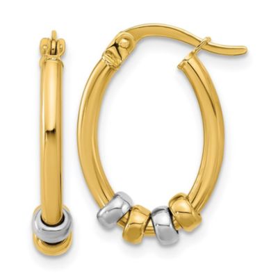 Belk & Co 14K Two-tone Polished with Beads Oval Hoop Earrings