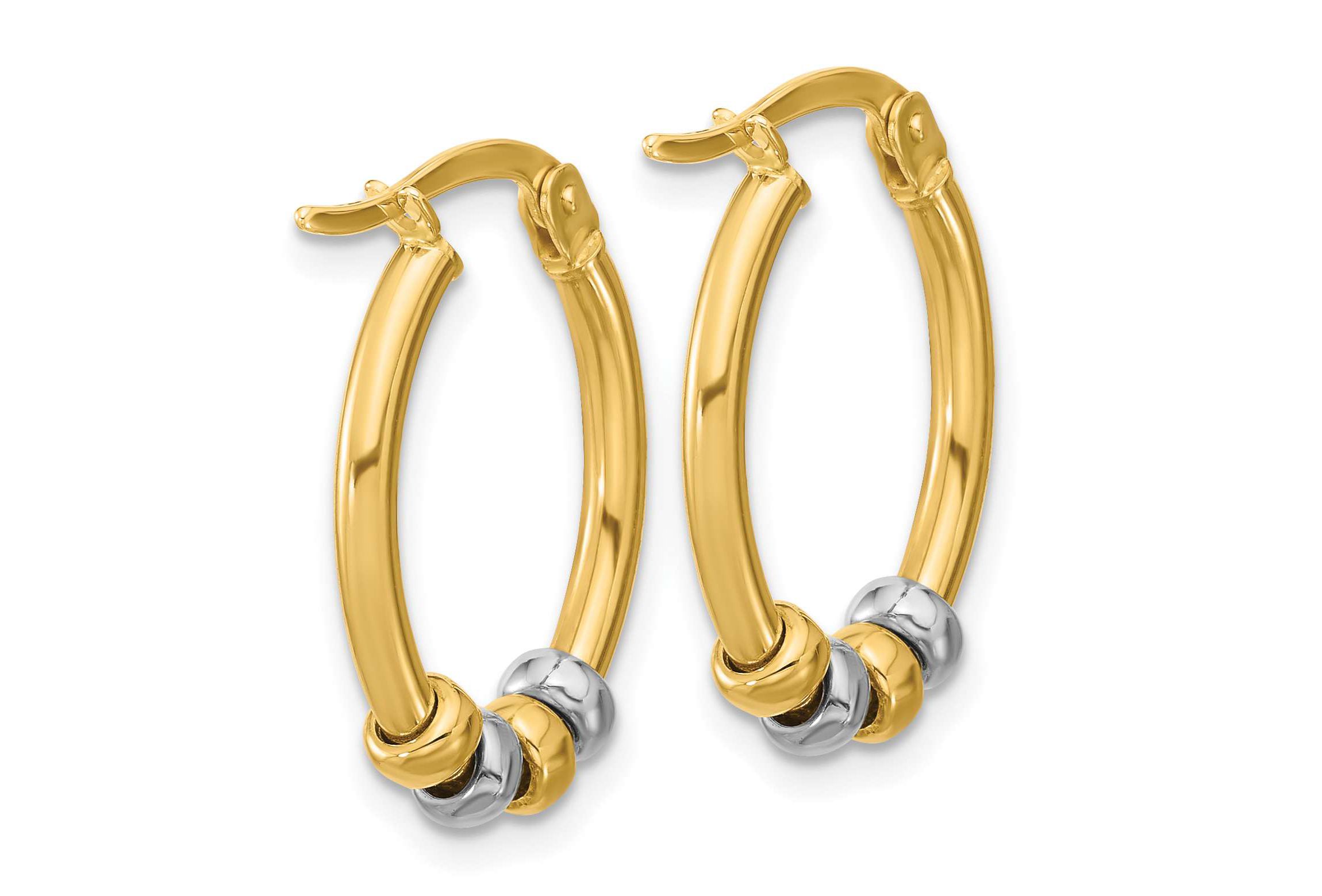 14K Two-tone Polished with Beads Oval Hoop Earrings