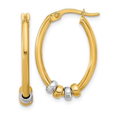 Belk & Co 14K Two-tone Polished with Beads Oval Hoop Earrings