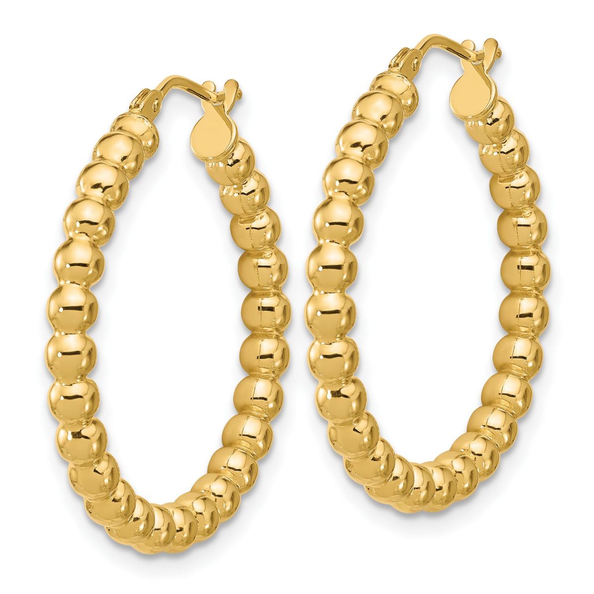 14K Yellow Gold Polished Beaded Round Hoop Earrings