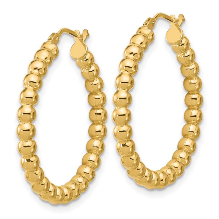 14K Yellow Gold Polished Beaded Round Hoop Earrings