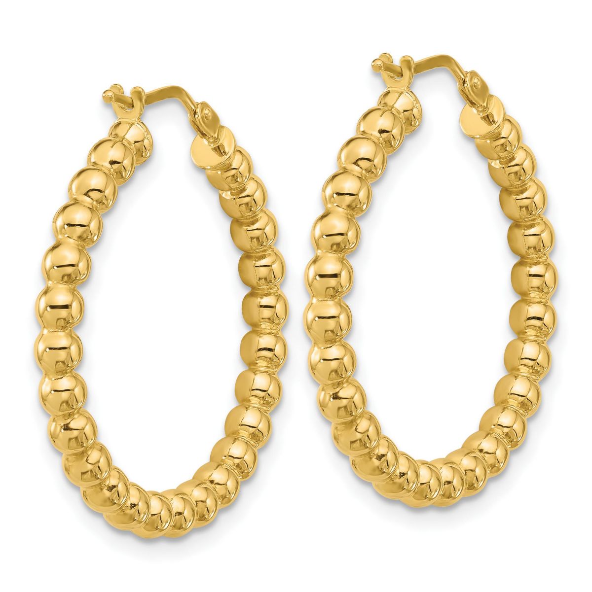 14K Yellow Gold Polished Beaded Round Hoop Earrings