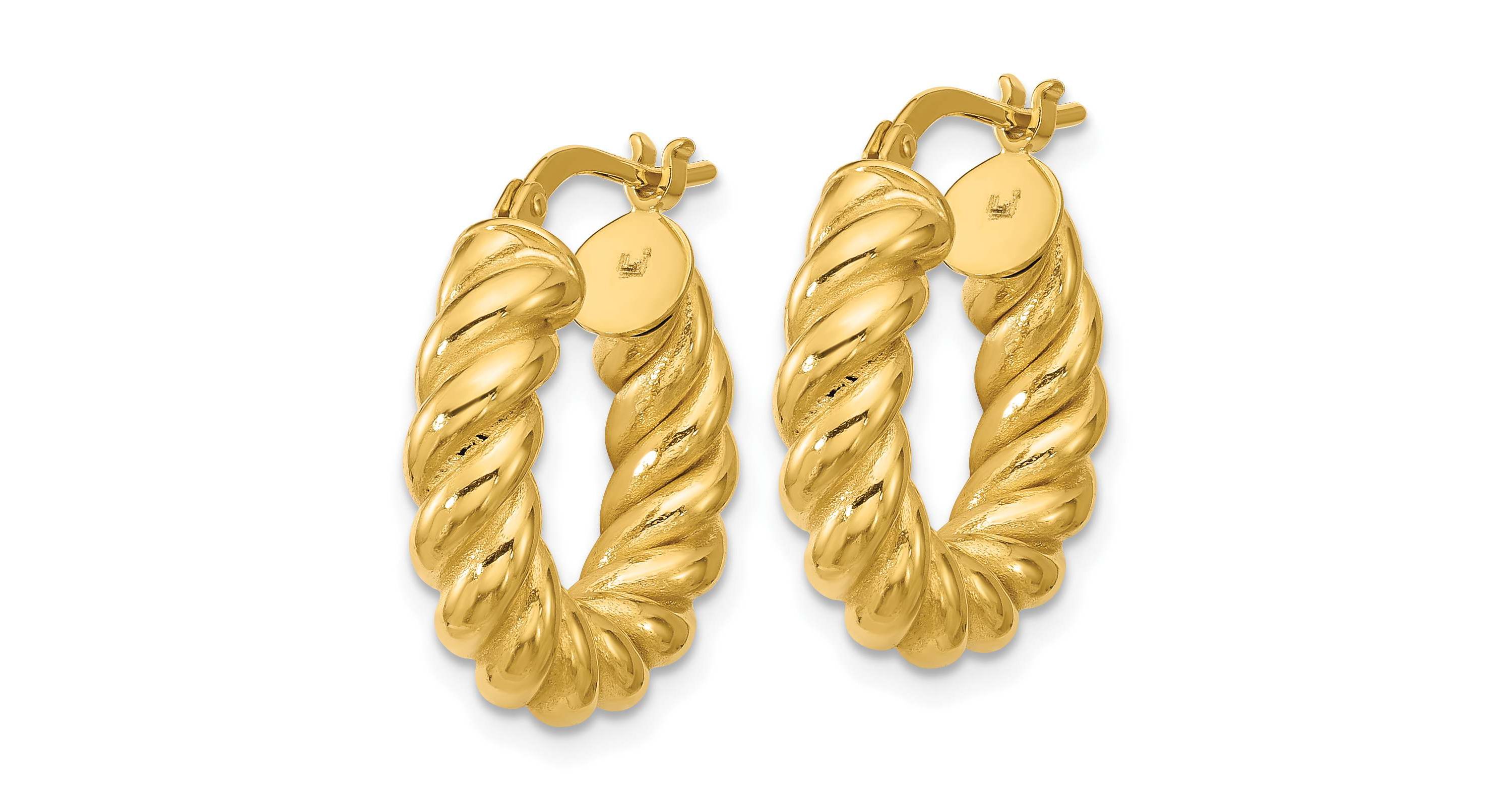 14K Yellow Gold Polished and Twisted Round Hoop Earrings