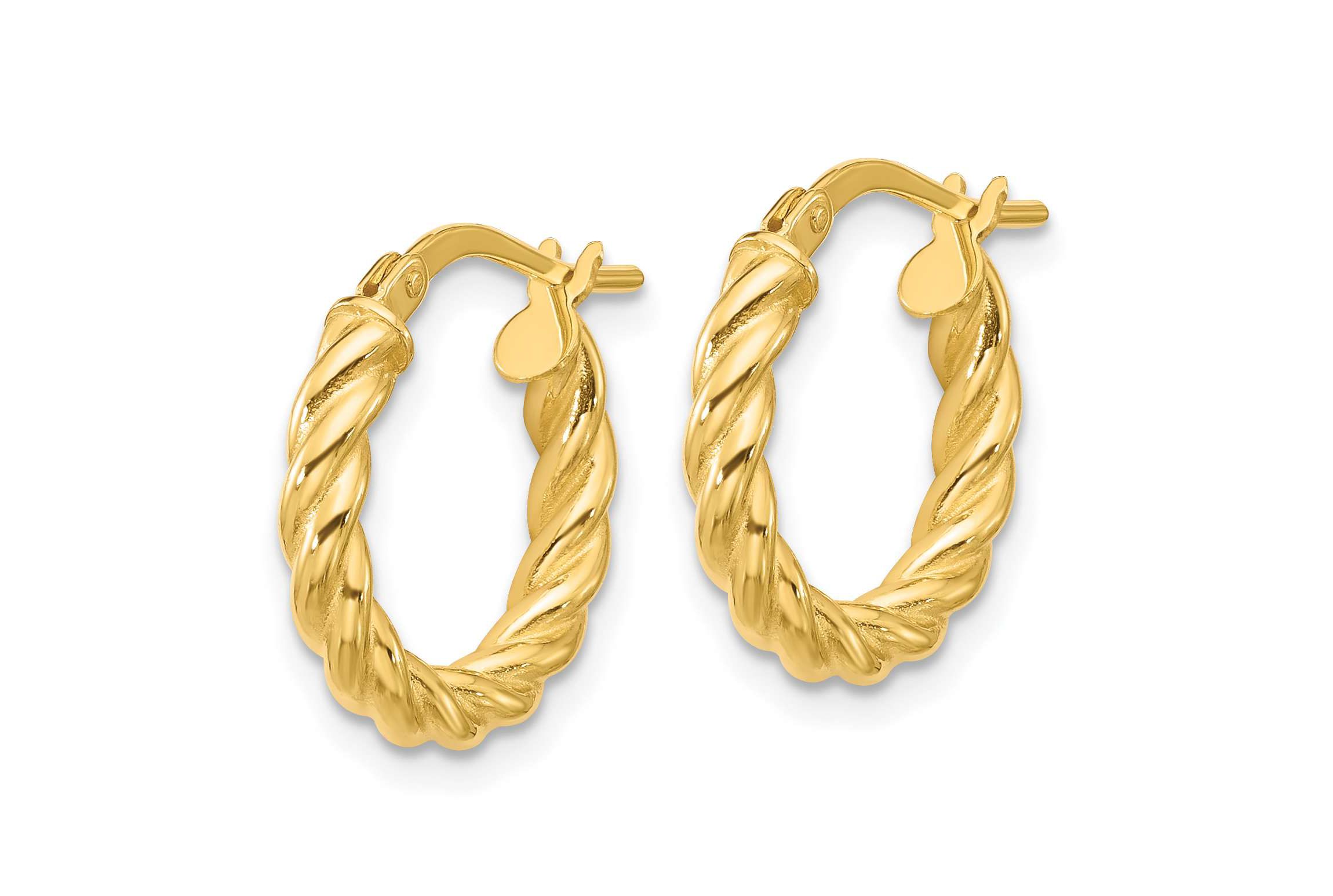 14K Yellow Gold Polished and Twisted Round Hoop Earrings