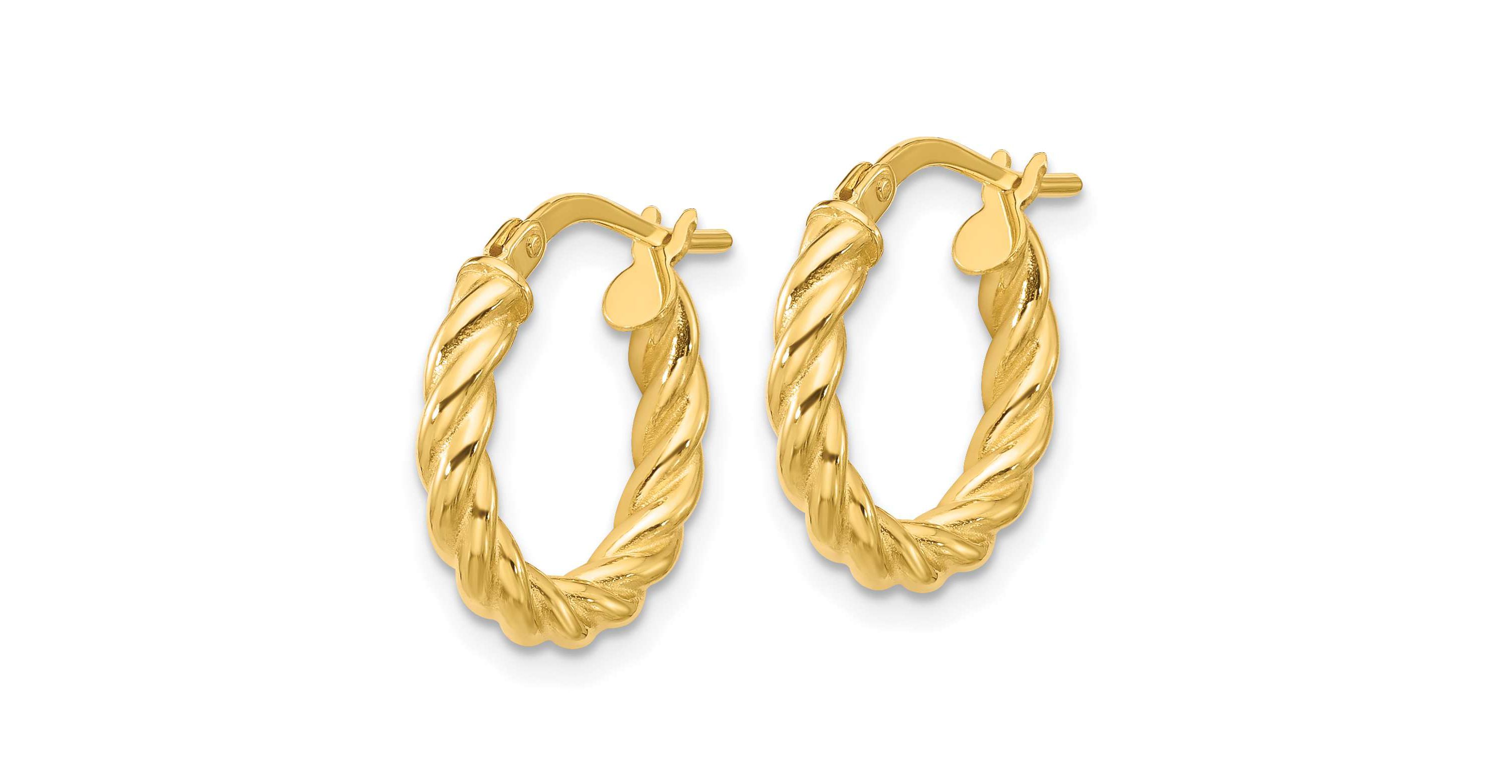 14K Yellow Gold Polished and Twisted Round Hoop Earrings