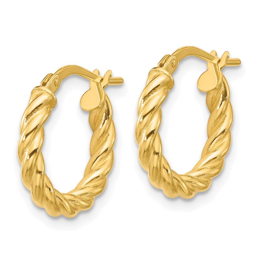 14K Yellow Gold Polished and Twisted Round Hoop Earrings