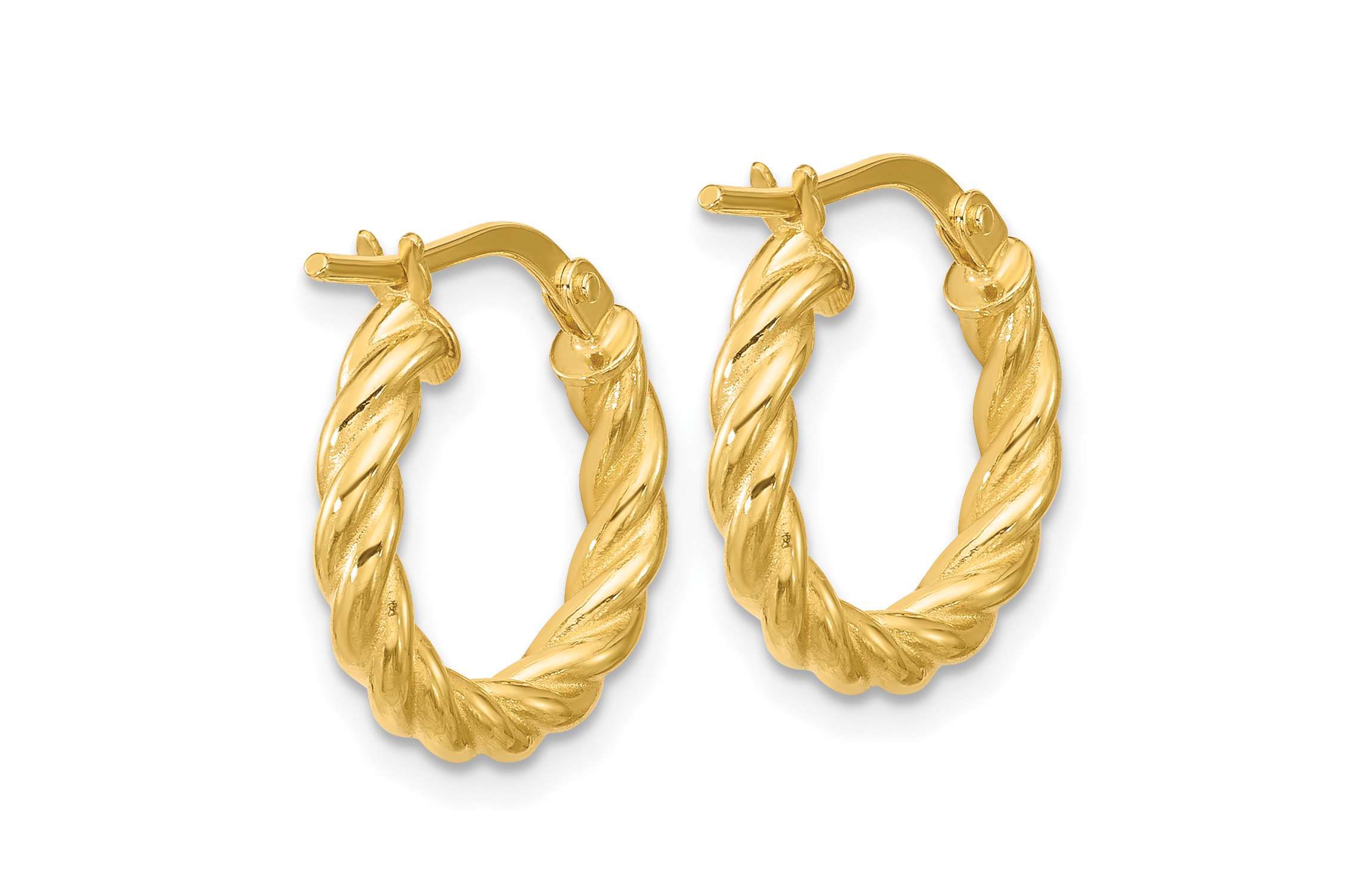 14K Yellow Gold Polished and Twisted Round Hoop Earrings