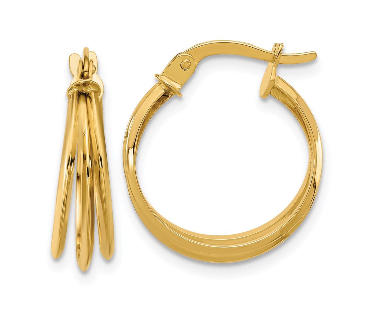 14K Yellow Gold Polished 3-row Round Hoop Earrings