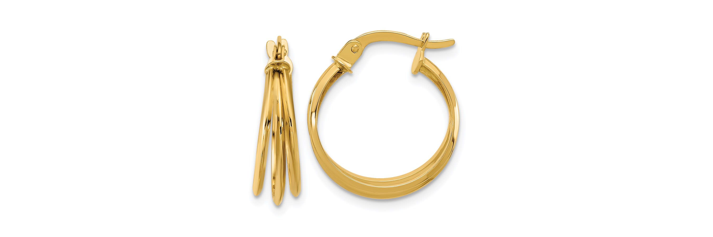 14K Yellow Gold Polished 3-row Round Hoop Earrings