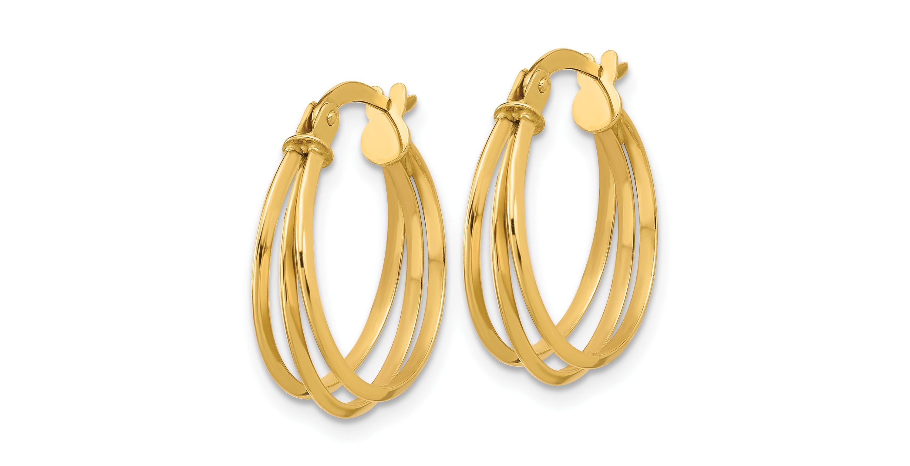 14K Yellow Gold Polished 3-row Round Hoop Earrings