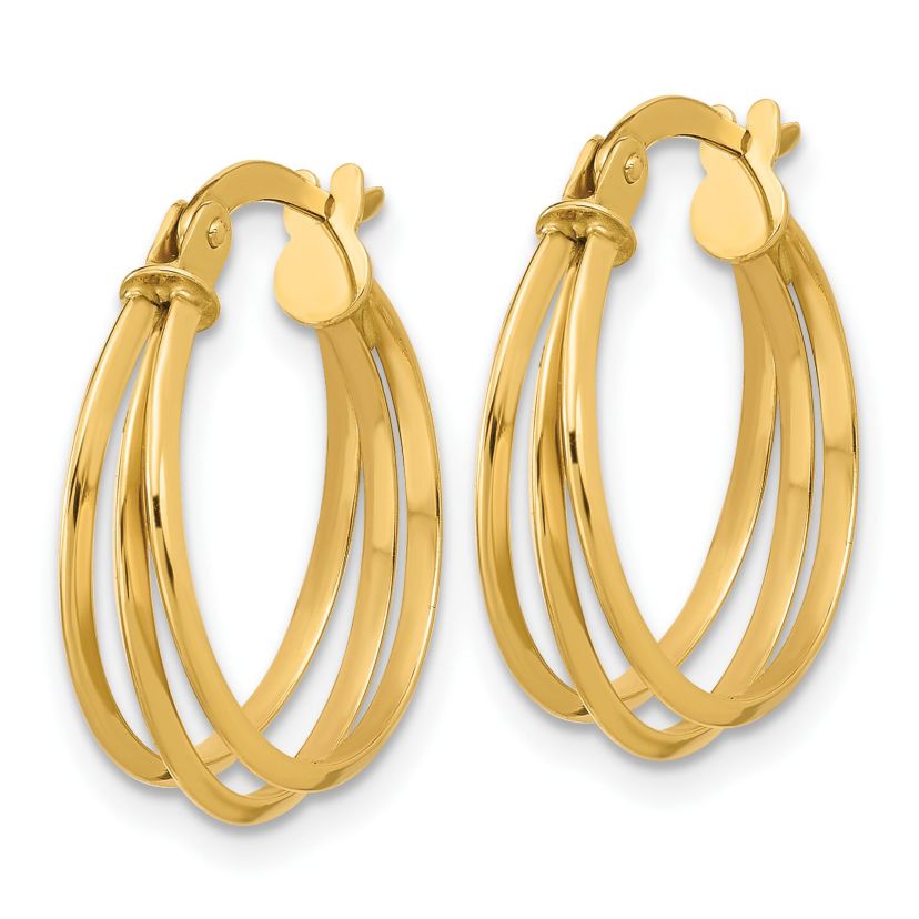 14K Yellow Gold Polished 3-row Round Hoop Earrings