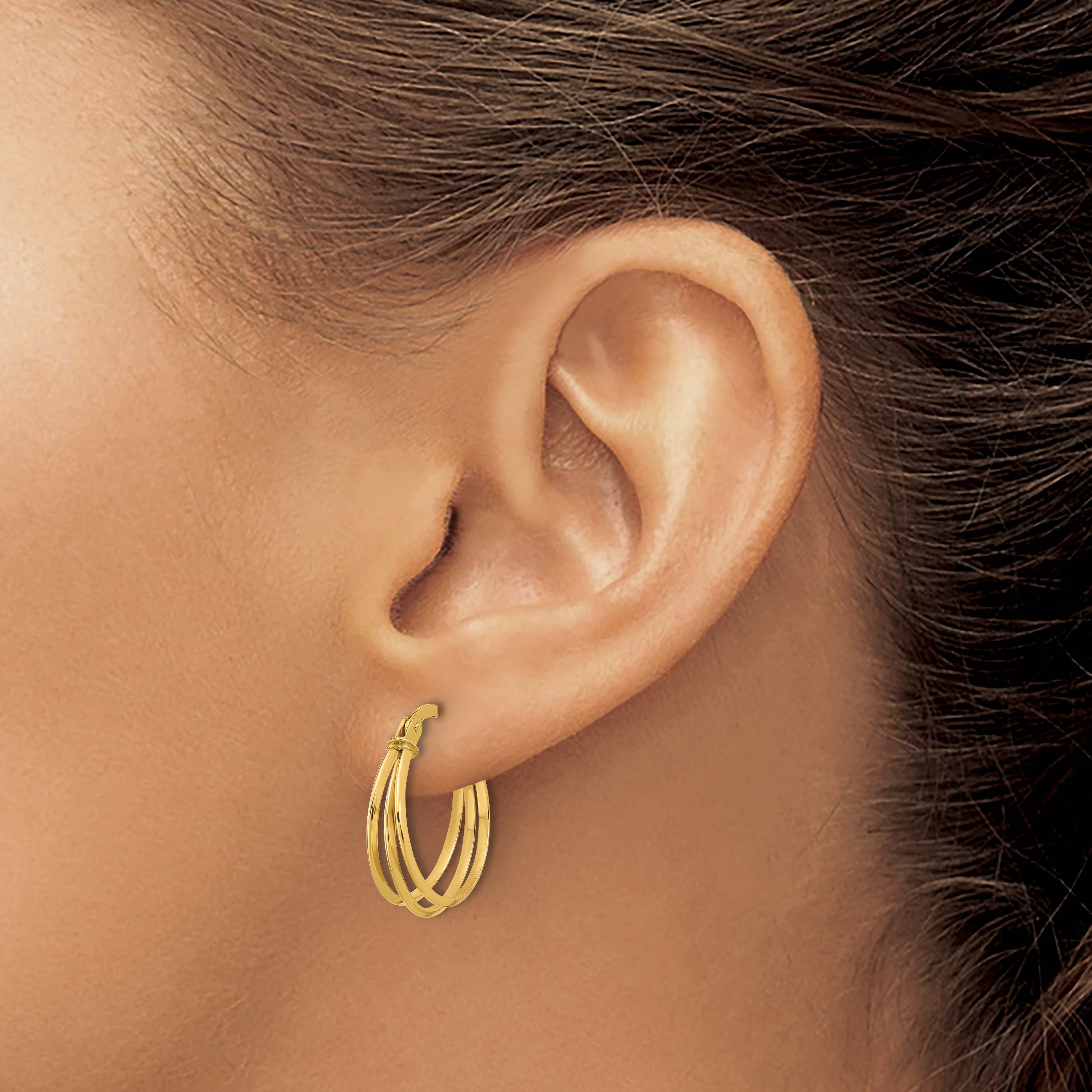 14K Yellow Gold Polished 3-row Round Hoop Earrings