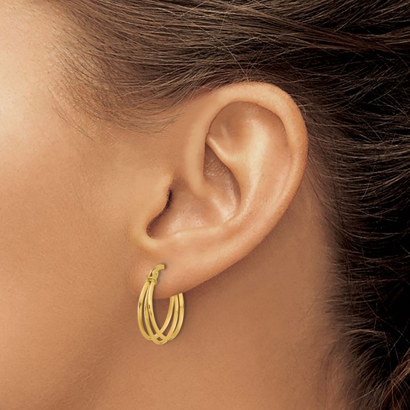 14K Yellow Gold Polished 3-row Round Hoop Earrings