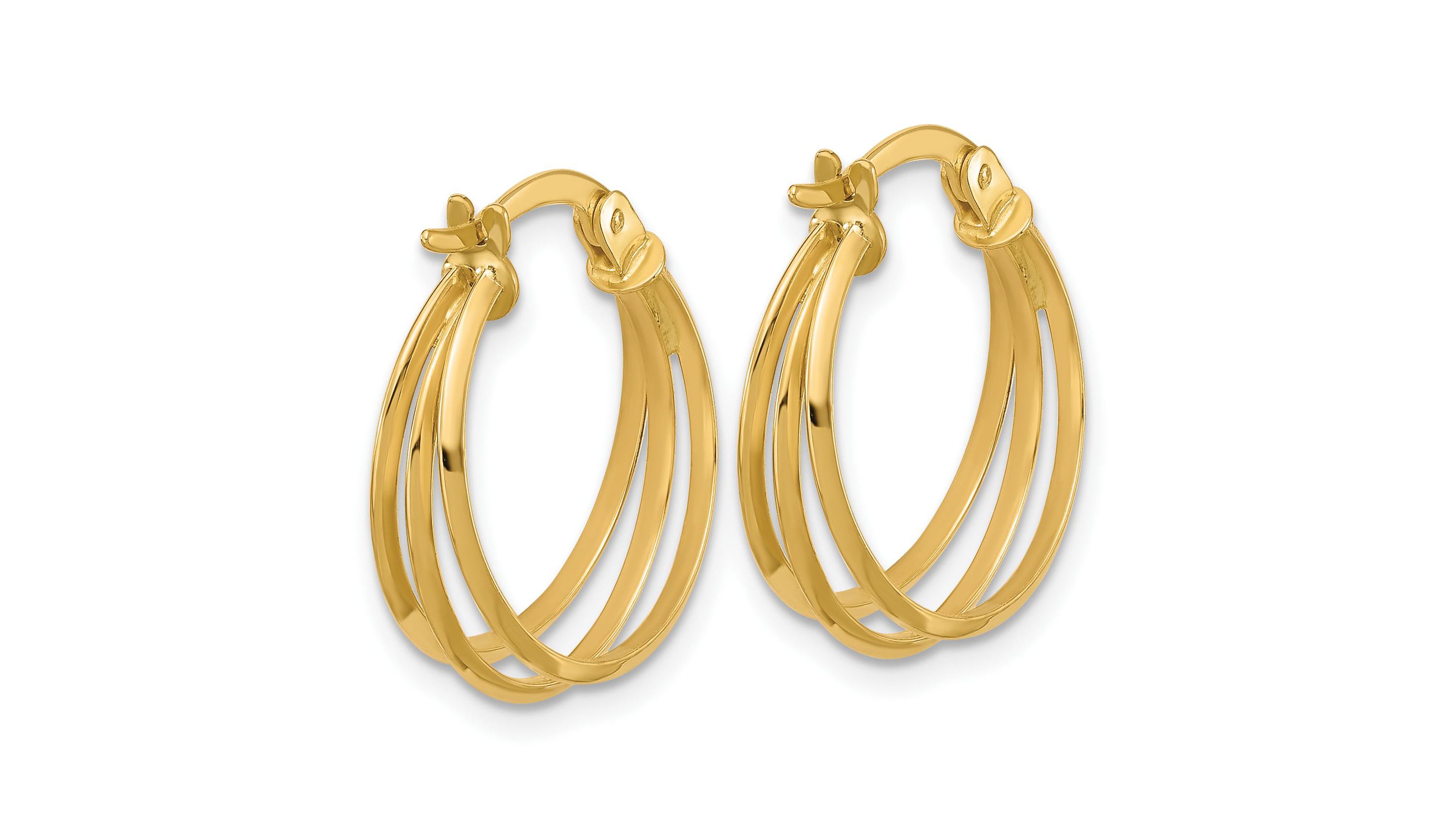 14K Yellow Gold Polished 3-row Round Hoop Earrings