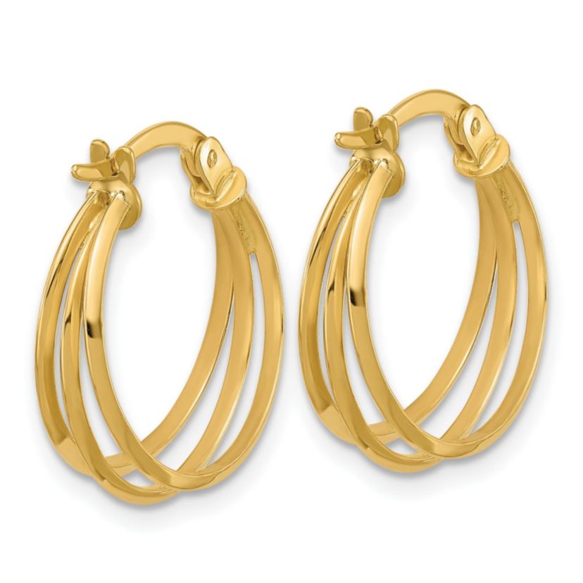 14K Yellow Gold Polished 3-row Round Hoop Earrings