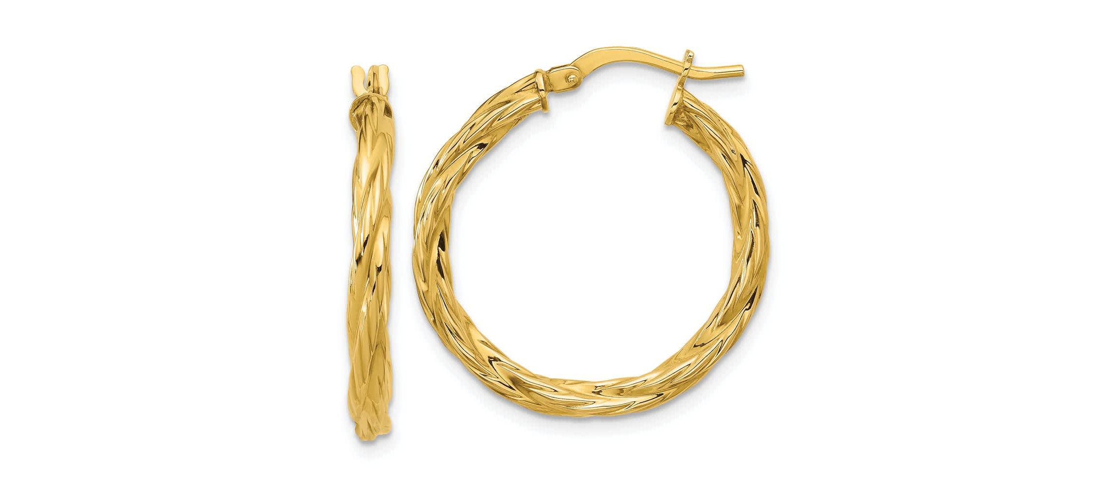 14K Yellow Gold Polished Twisted Round Hoop Earrings