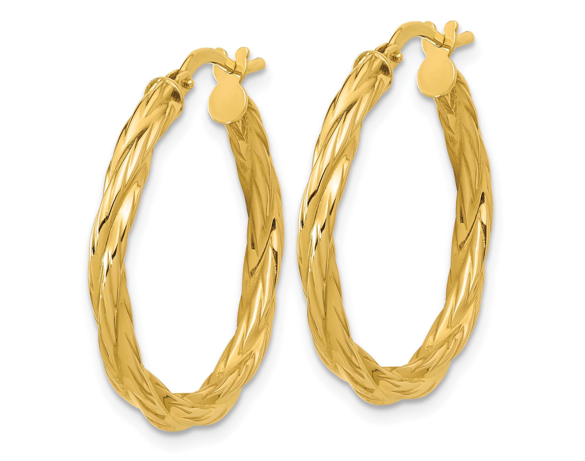 14K Yellow Gold Polished Twisted Round Hoop Earrings