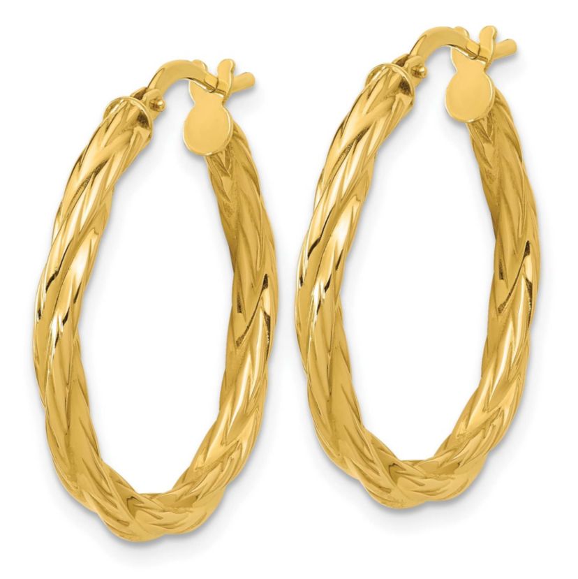 14K Yellow Gold Polished Twisted Round Hoop Earrings