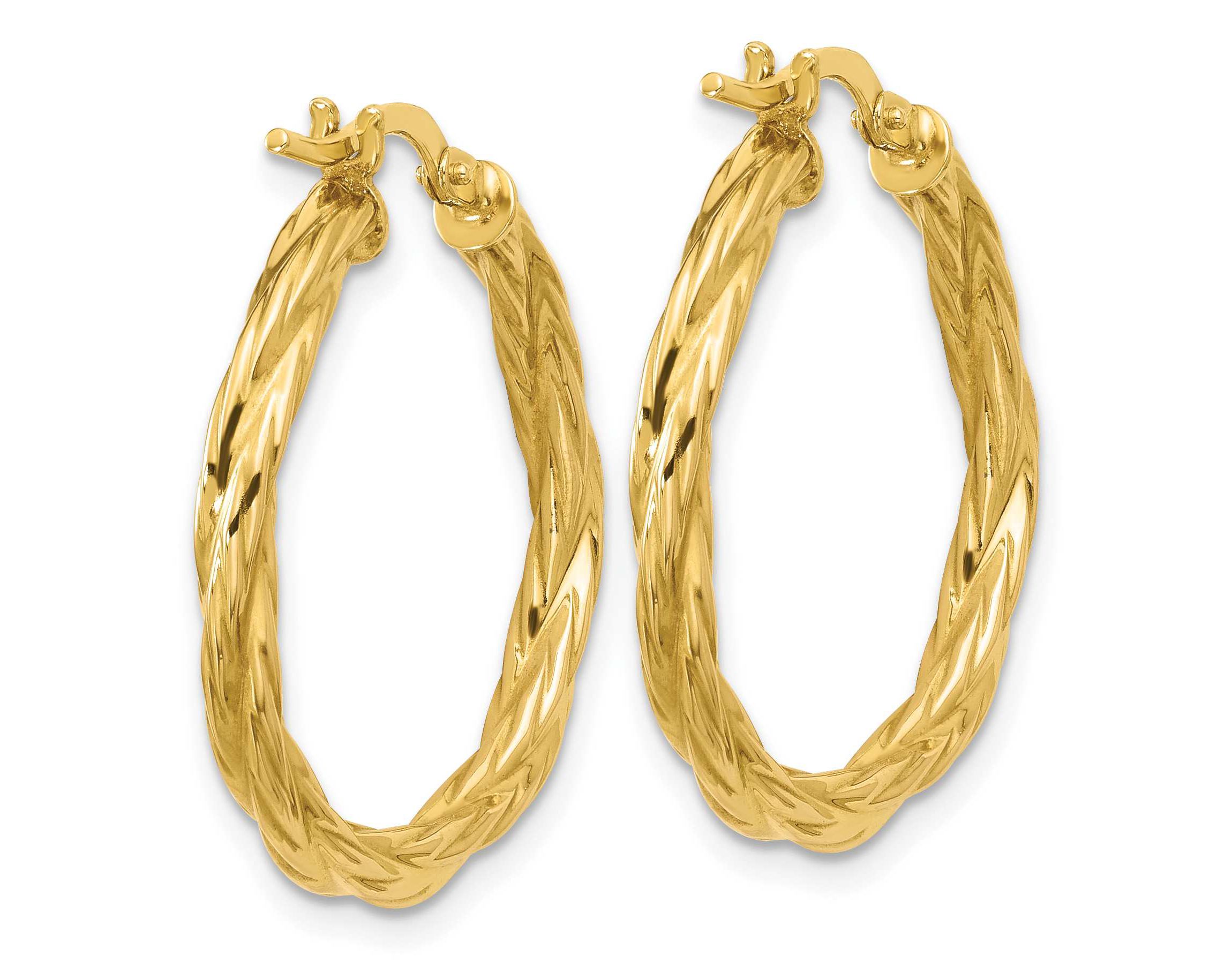 14K Yellow Gold Polished Twisted Round Hoop Earrings