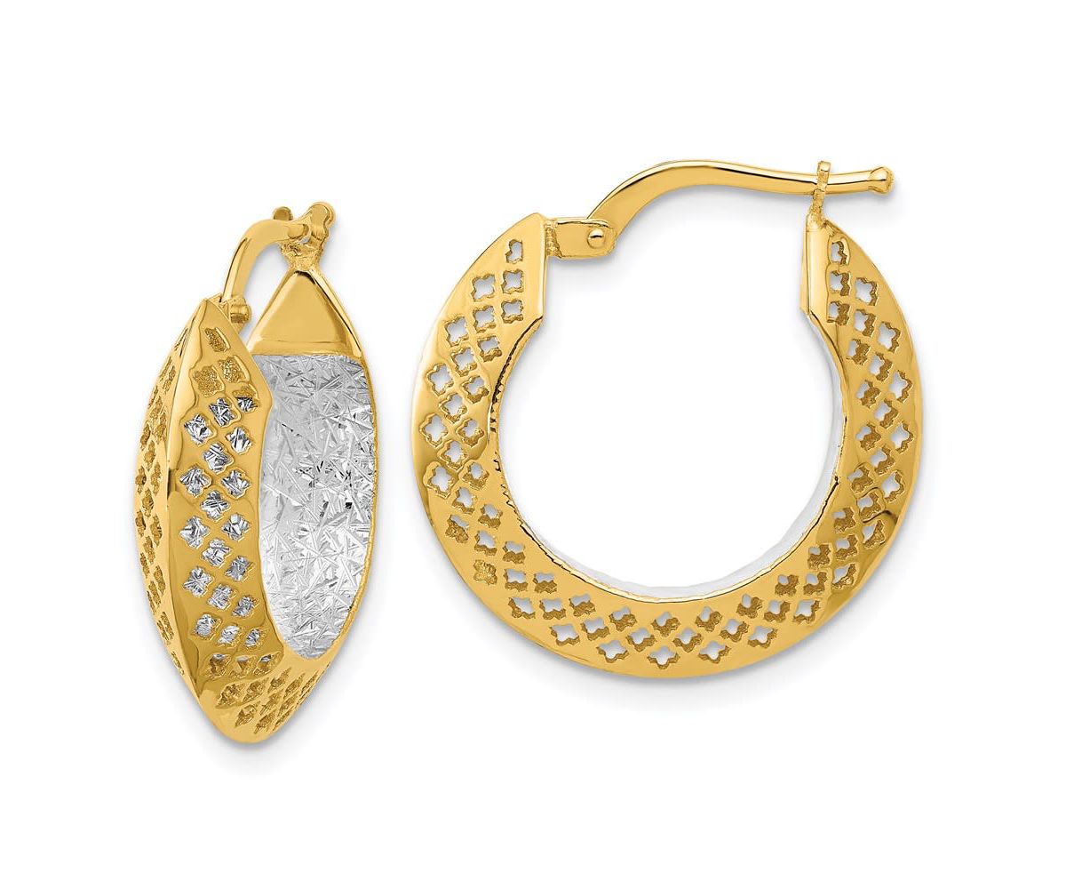 14K Two-tone Polished and Diamond-cut Hoop Earrings
