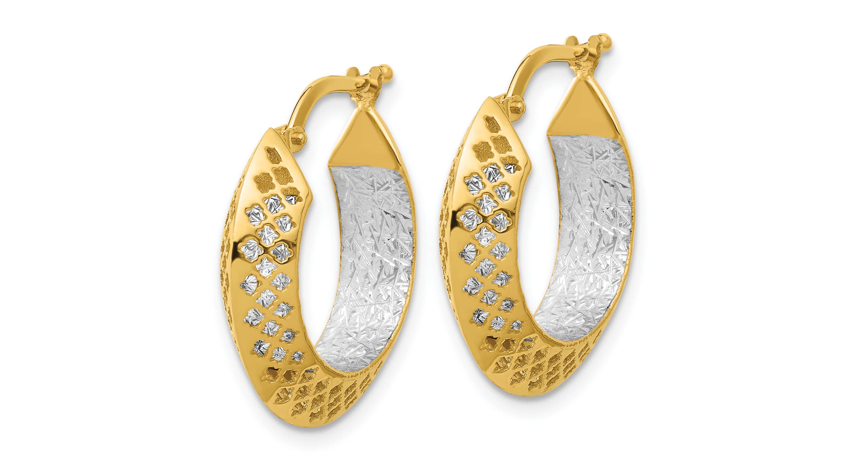 14K Two-tone Polished and Diamond-cut Hoop Earrings