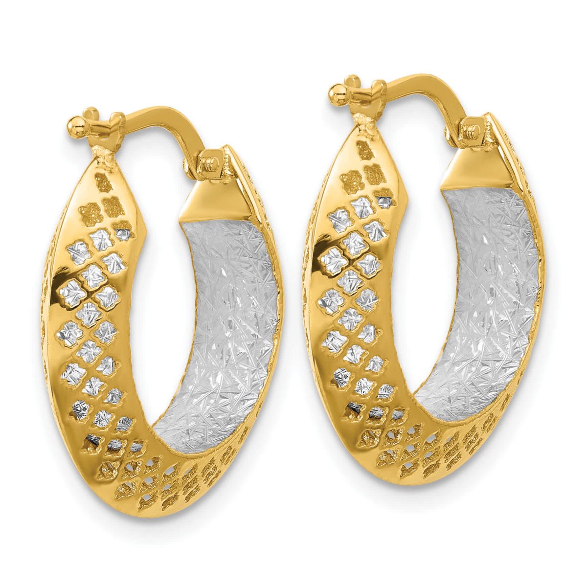 14K Two-tone Polished and Diamond-cut Hoop Earrings