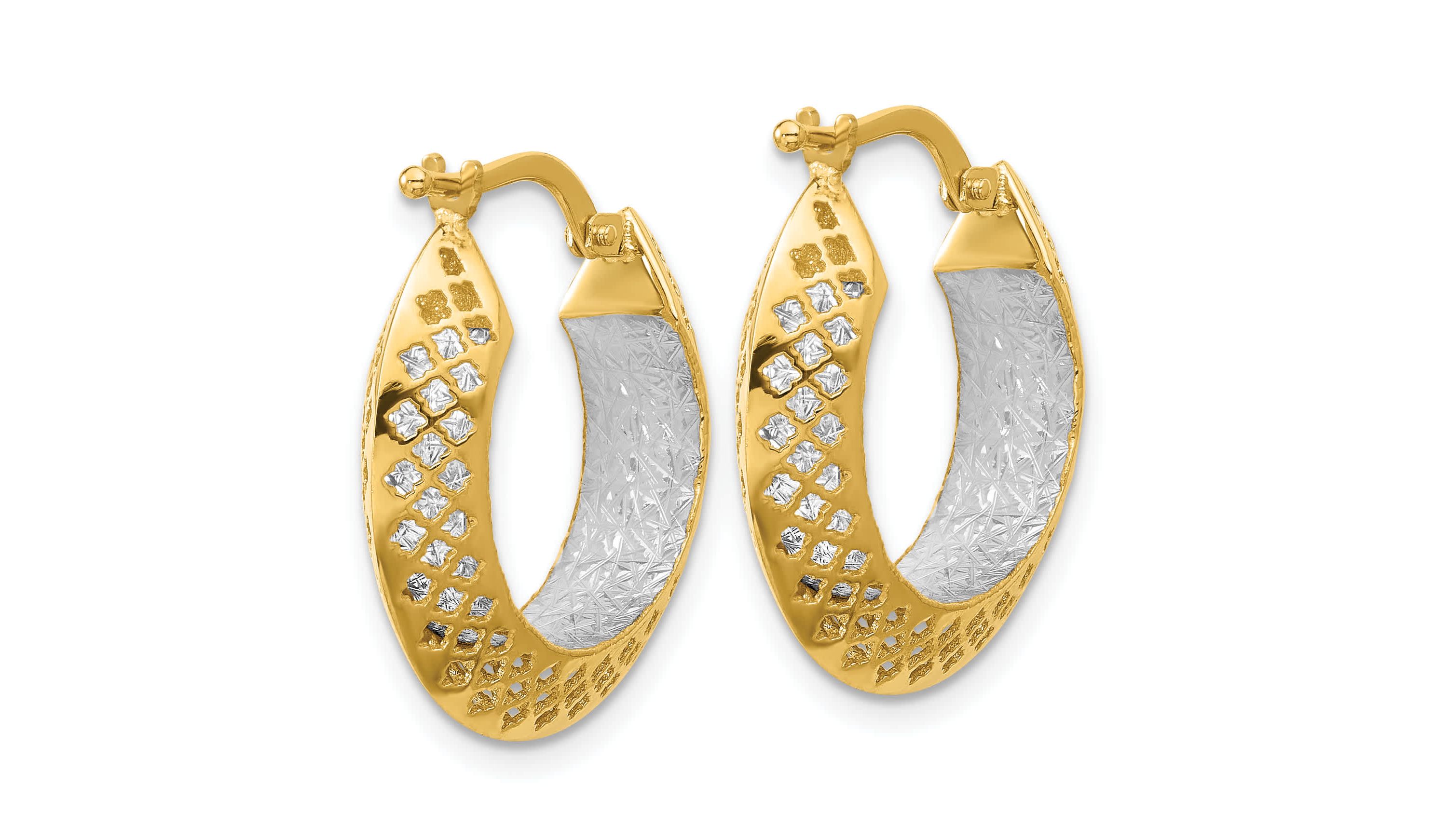 14K Two-tone Polished and Diamond-cut Hoop Earrings