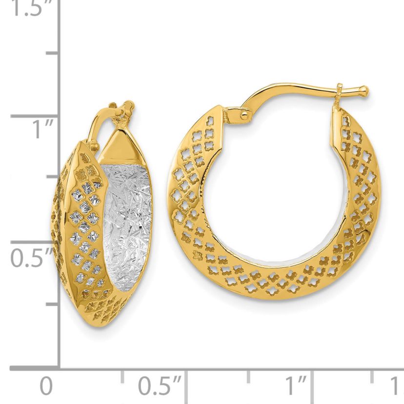 14K Two-tone Polished and Diamond-cut Hoop Earrings