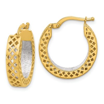 Belk & Co 14K Two-tone Polished and Diamond-cut Hoop Earrings, Yellow
