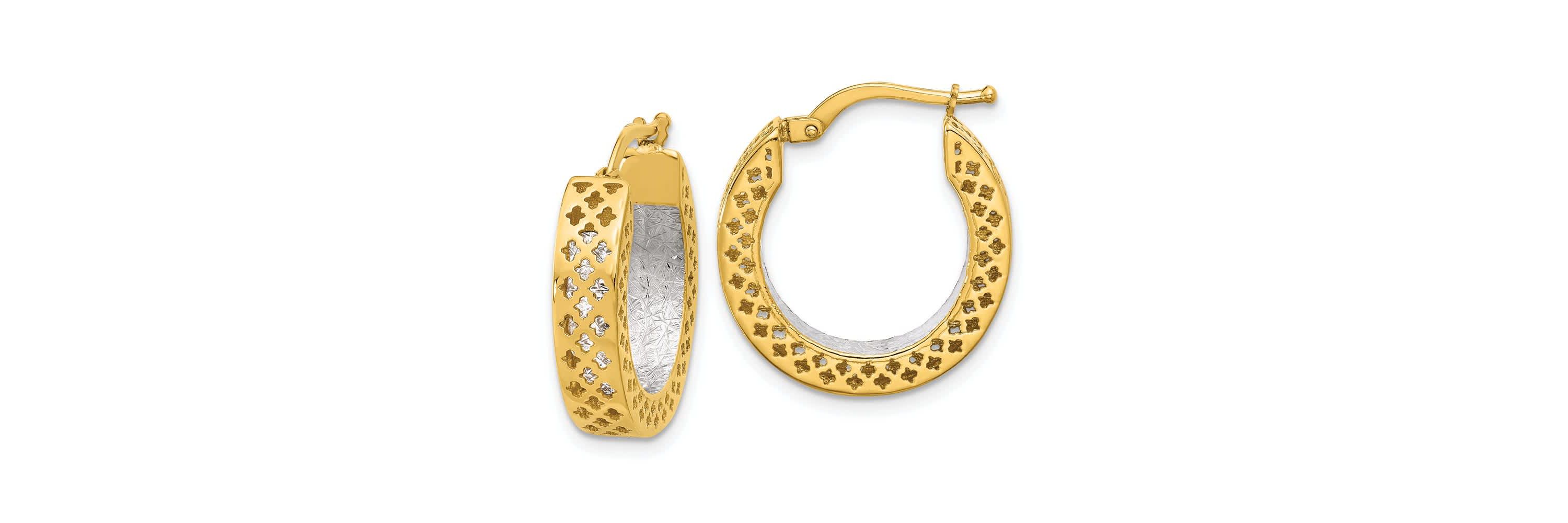 14K Two-tone Polished and Diamond-cut Hoop Earrings