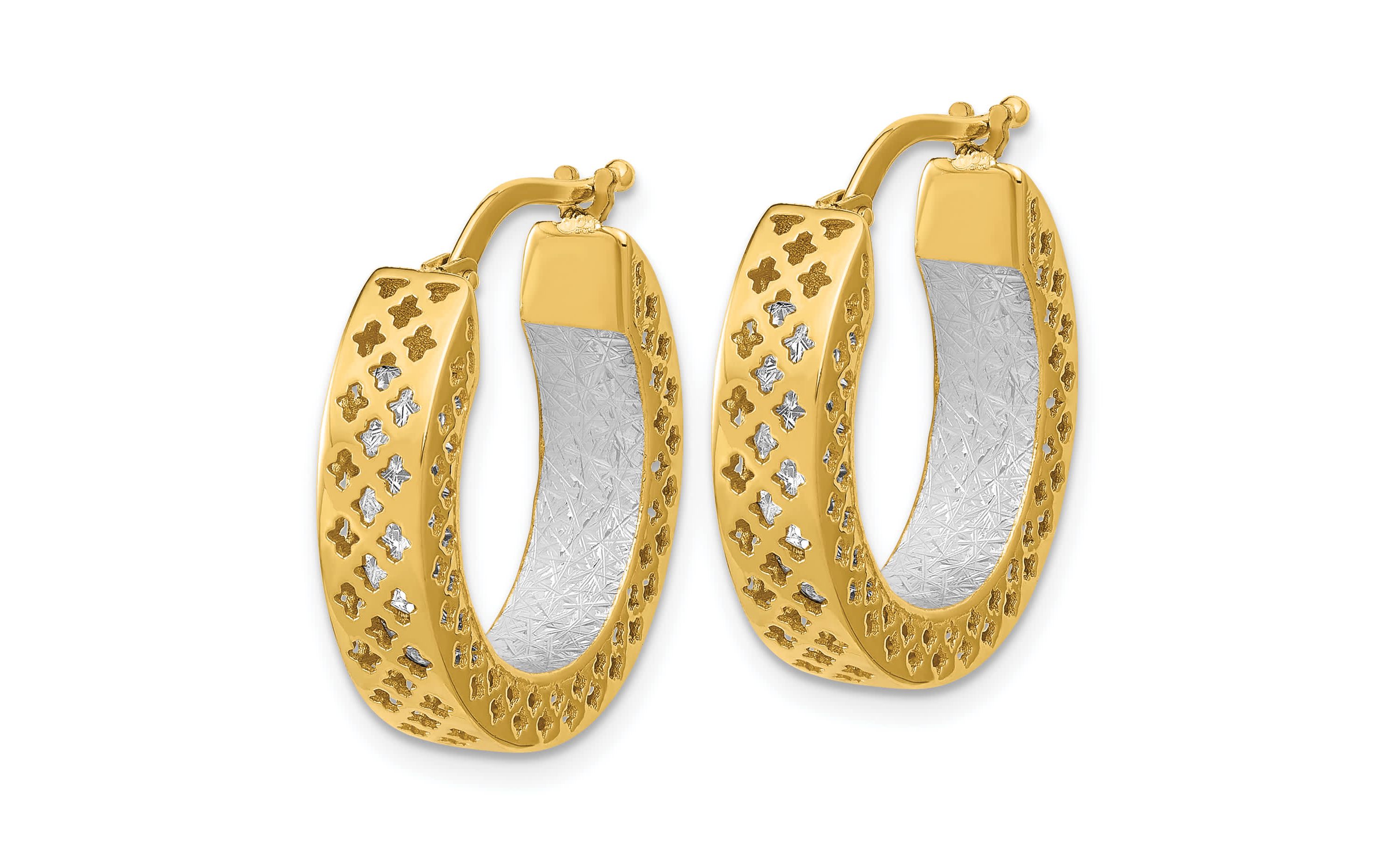14K Two-tone Polished and Diamond-cut Hoop Earrings