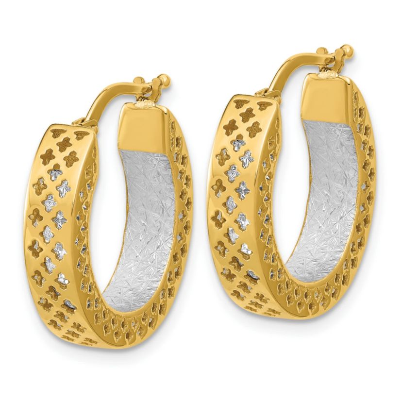 14K Two-tone Polished and Diamond-cut Hoop Earrings