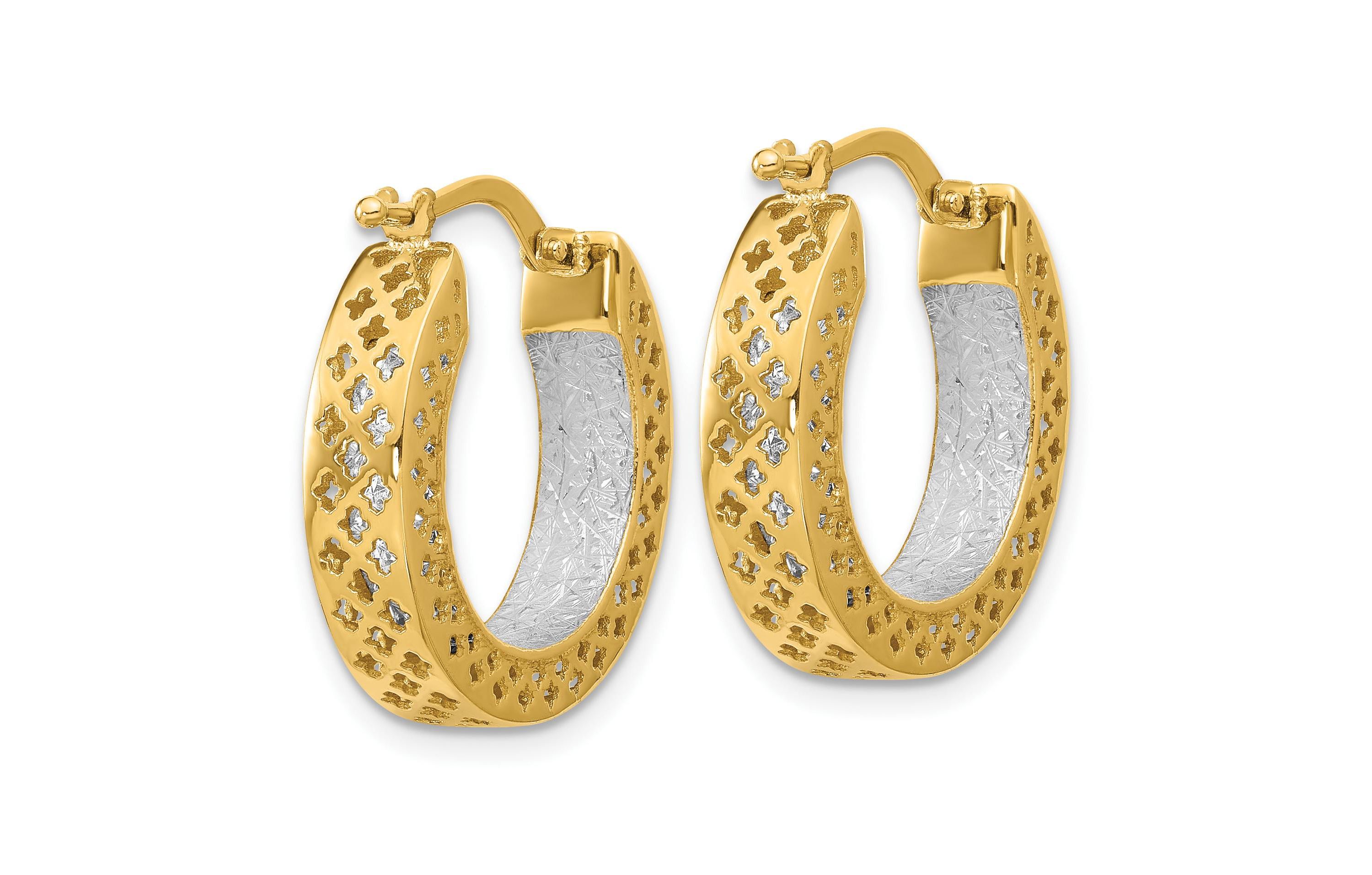14K Two-tone Polished and Diamond-cut Hoop Earrings