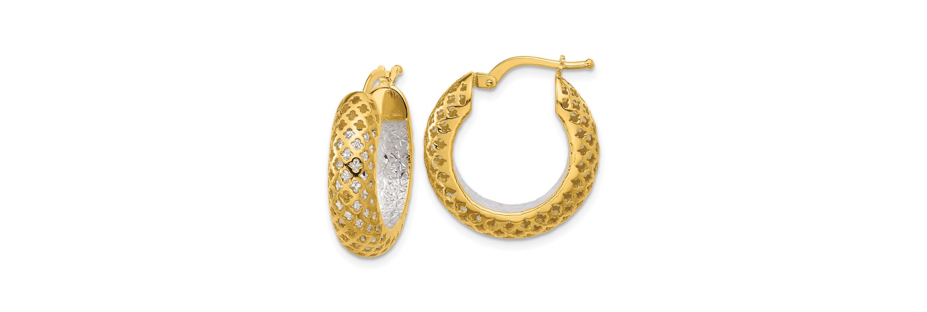 14K Two-tone Polished and Diamond-cut Hoop Earrings