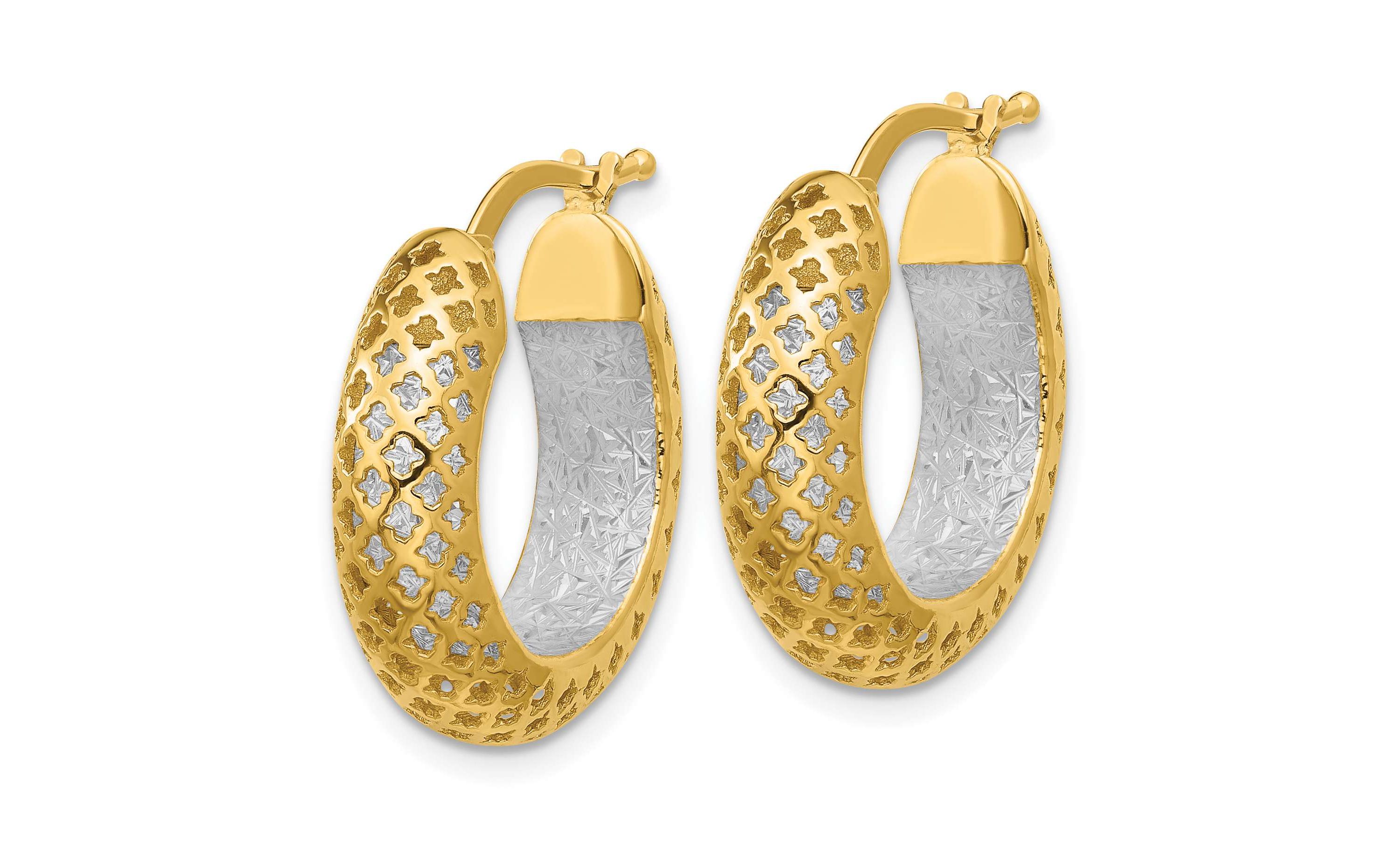 14K Two-tone Polished and Diamond-cut Hoop Earrings