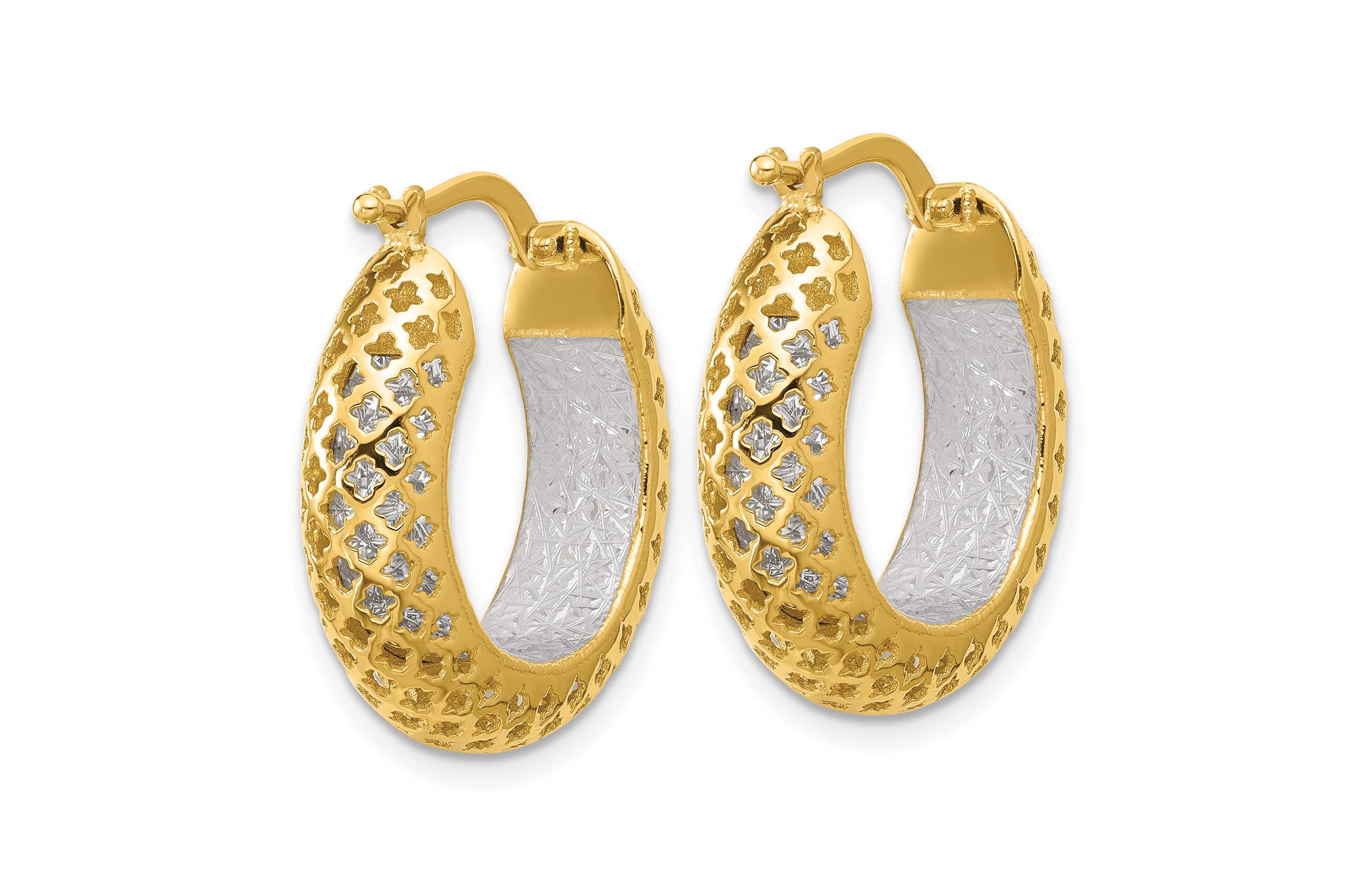 14K Two-tone Polished and Diamond-cut Hoop Earrings
