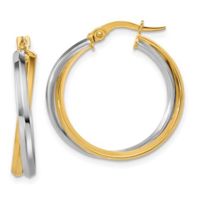 Belk & Co 14K Yellow Gold with Rhodium Polished Twist Round Hoop Earrings