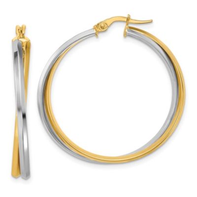 Belk & Co 14K Yellow Gold with Rhodium Polished Twist Round Hoop Earrings