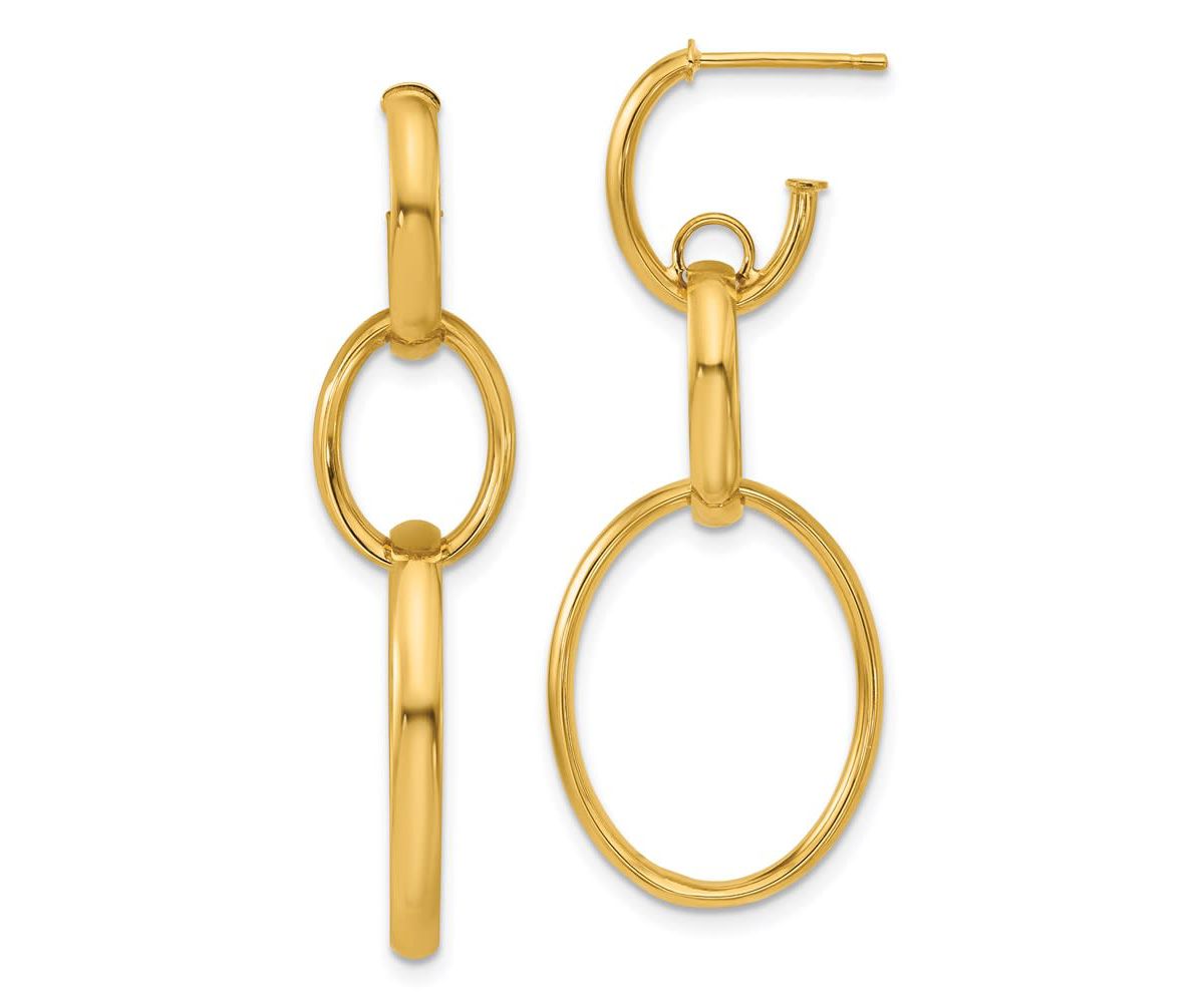 14K Yellow Gold Polished Oval Link Post Earrings