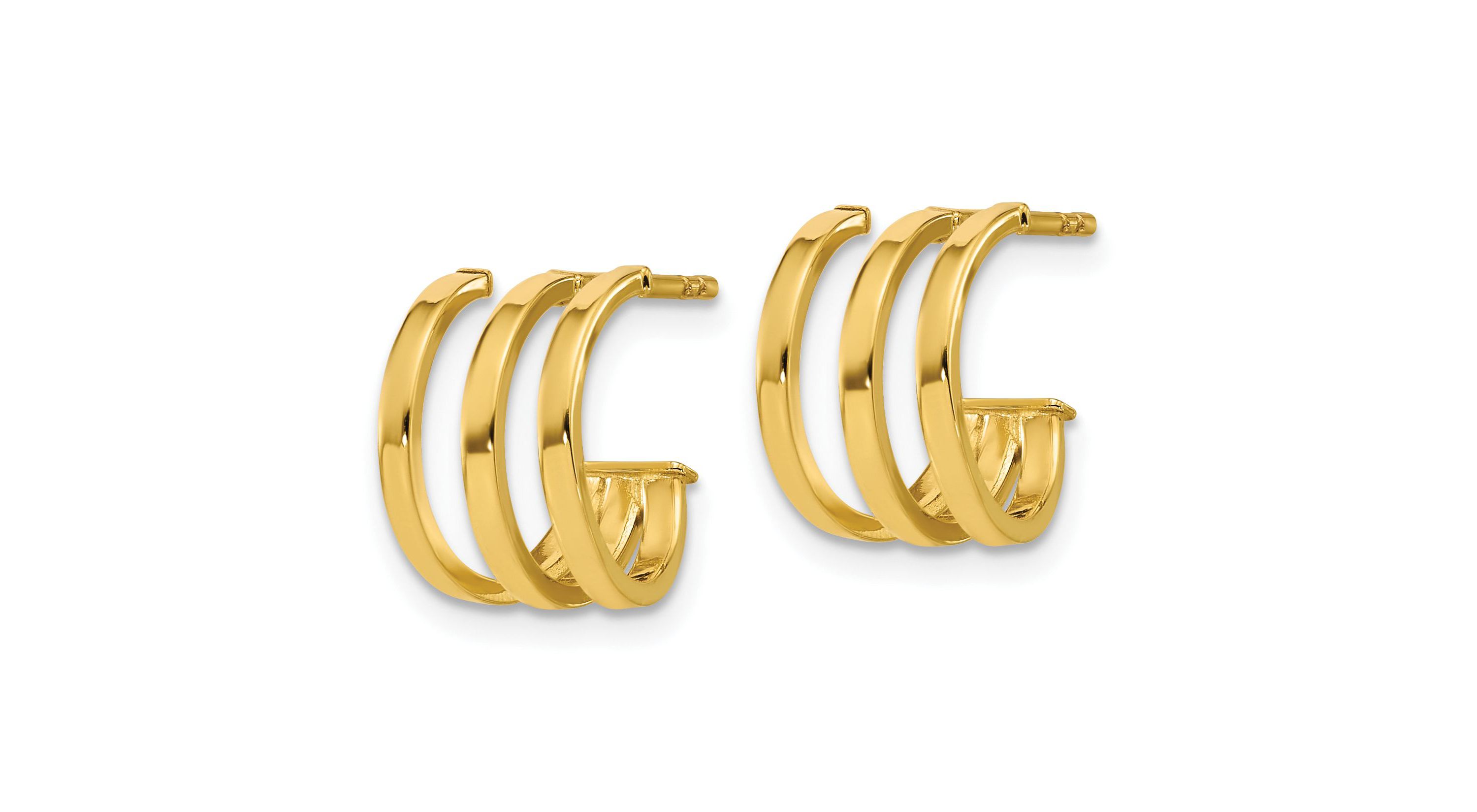 14K Yellow Gold Polished 3-row Post J-hoop Earrings
