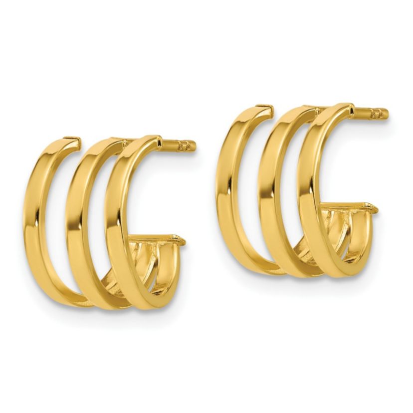 14K Yellow Gold Polished 3-row Post J-hoop Earrings