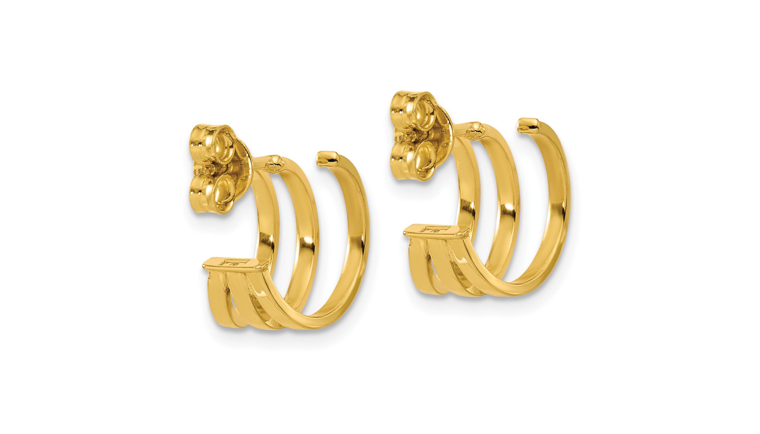 14K Yellow Gold Polished 3-row Post J-hoop Earrings