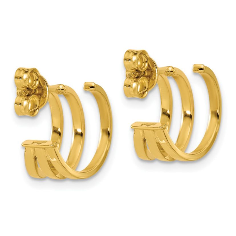 14K Yellow Gold Polished 3-row Post J-hoop Earrings