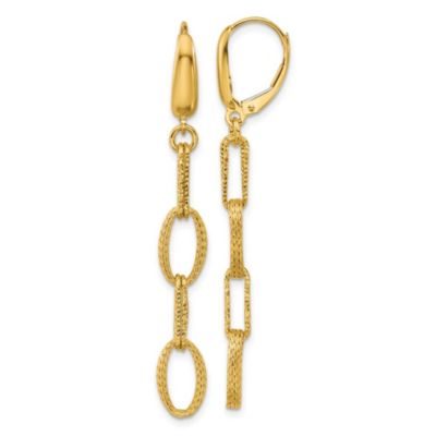 Belk & Co 14K Yellow Gold Polished, Textured and Diamond-cut Fancy Oval Link Dangle Earrings