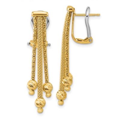Belk & Co 14K Two-tone Polished, Textured and Diamond-cut Fancy Dangle Omega Earrings, Yellow