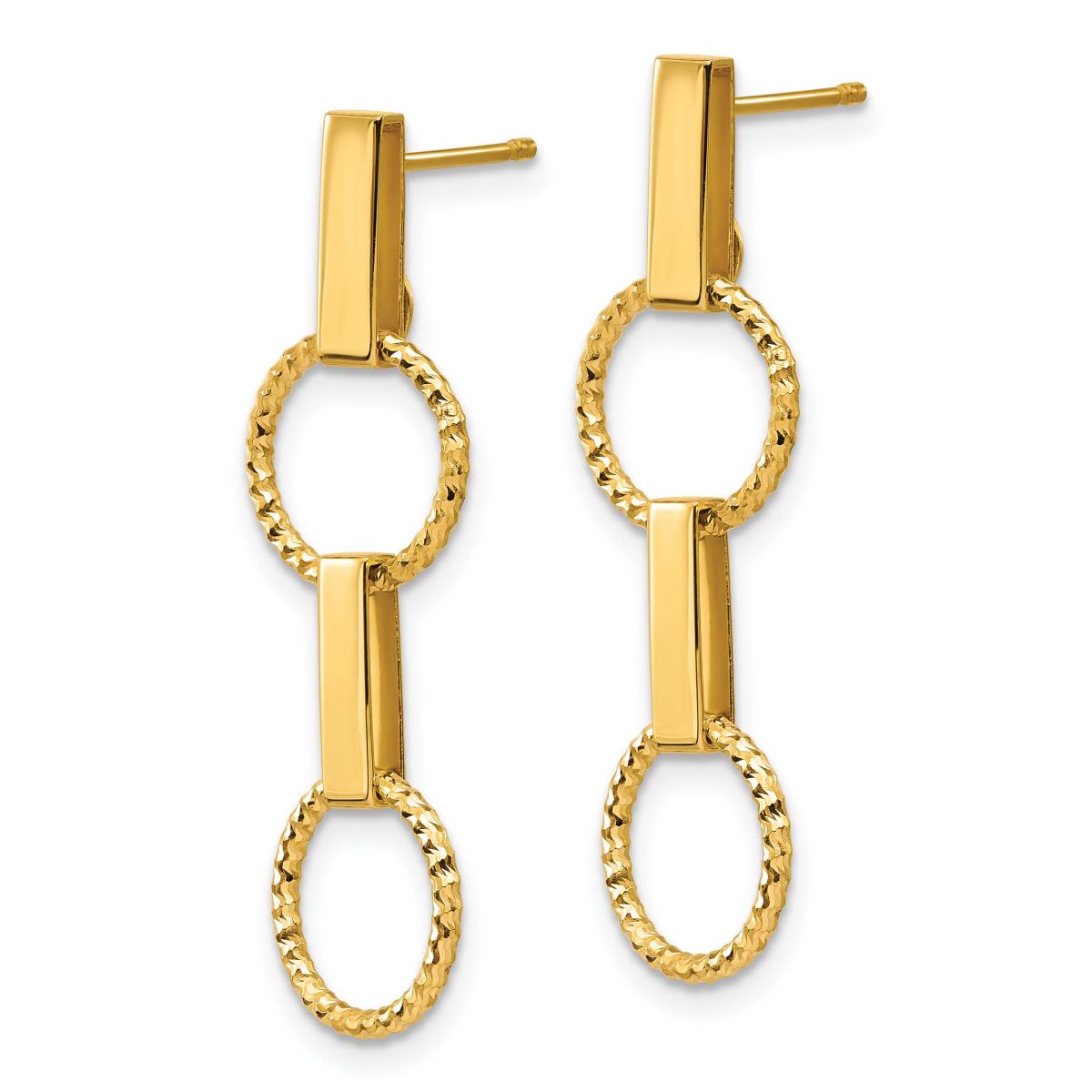 14K Yellow Gold Polished and Diamond-cut Circle Dangle Post Earrings