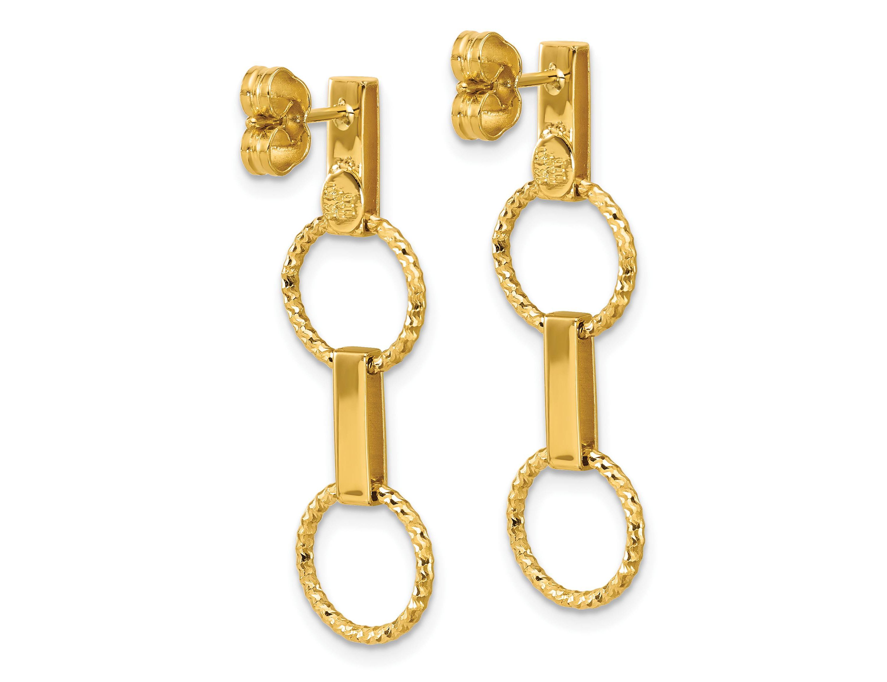 14K Yellow Gold Polished and Diamond-cut Circle Dangle Post Earrings