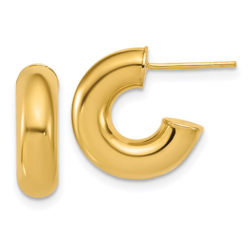 14K Yellow Gold Polished J-Hoop Post Earrings